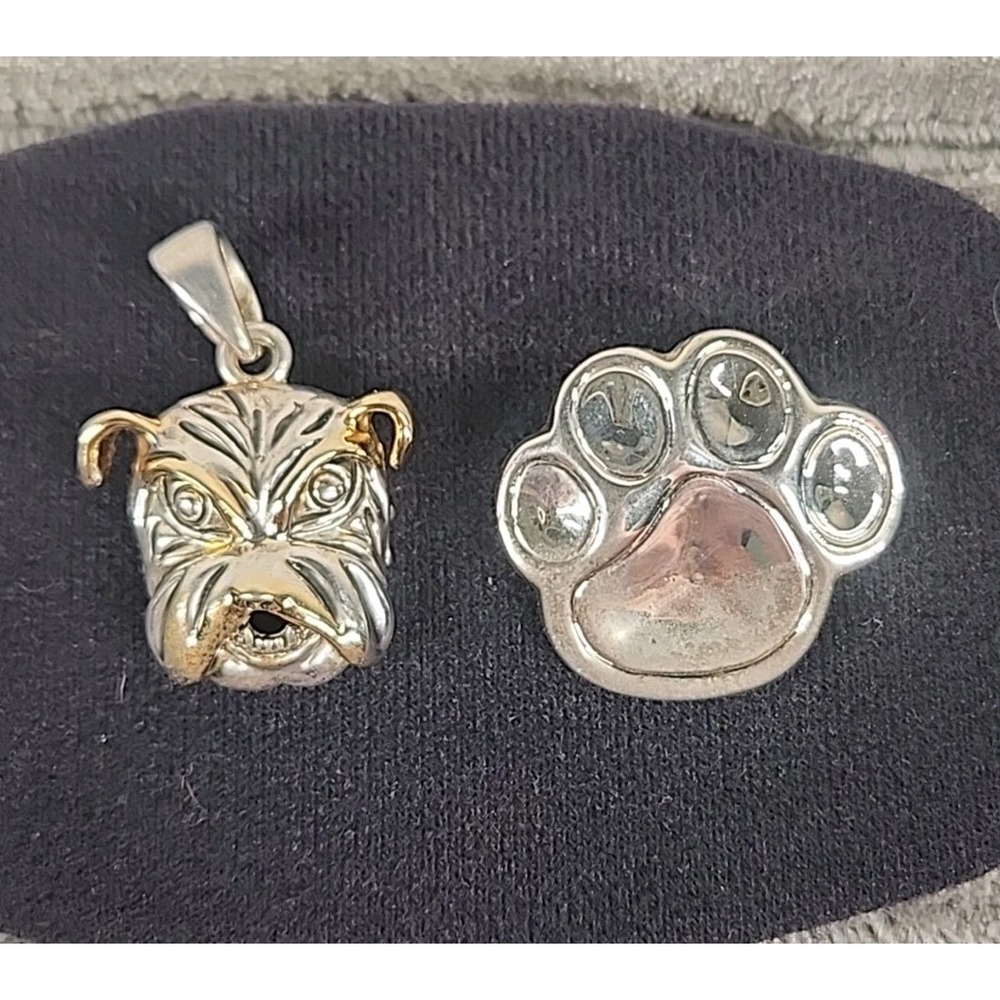 2 Pendants Bulldog Signed MJ Paw Pin Signed BEST